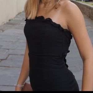 L-Bartlett strapless mini black ruffle dress S